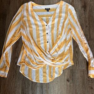 a.n.a Gold and White Long Sleeve Wrap Blouse